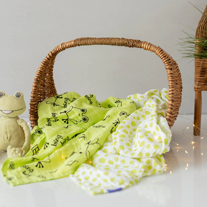 Cacha Frog 100% Cotton Swaddle Blanket Set of 2 with Storage Bag