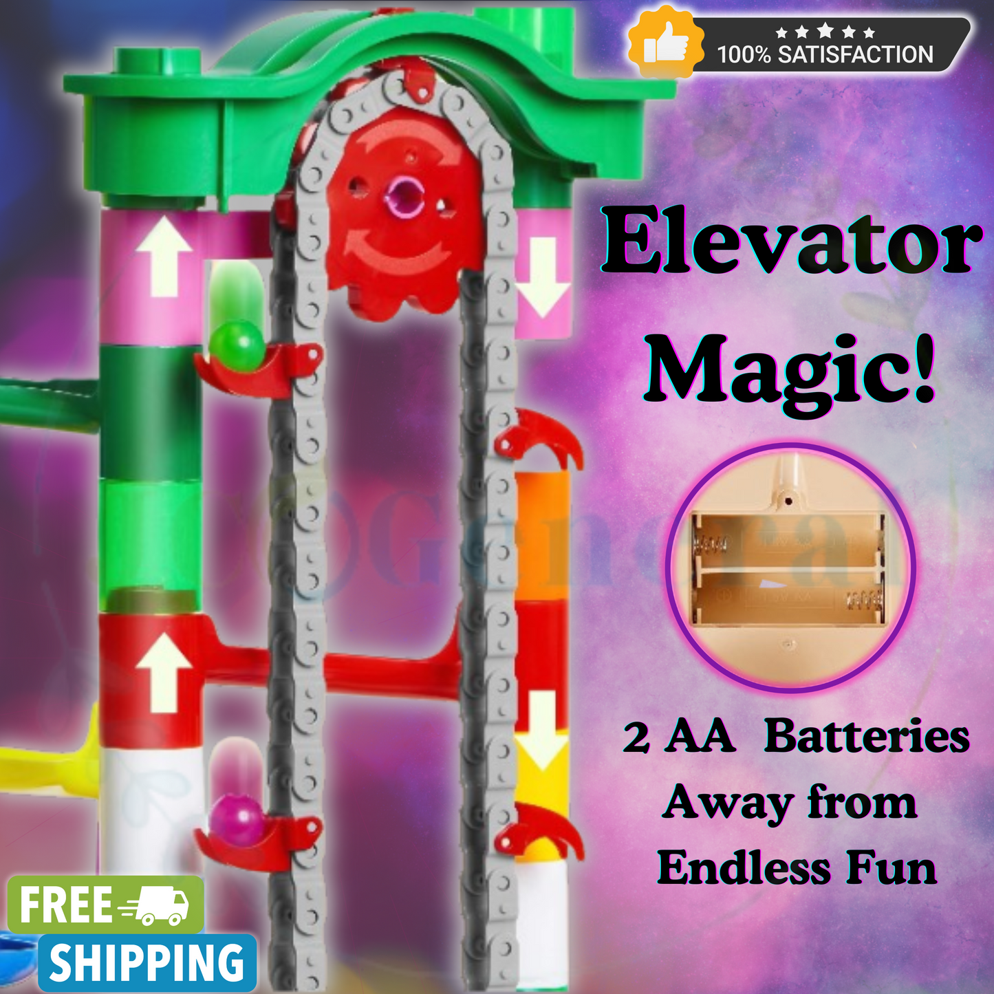 Glowing Galaxy Marble Run with Motorized Elevator (236 Pcs): Glow in the Dark Elevator Marble Run Construction Set by JOYIN (ages 3 and up)