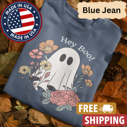 Floral Ghost "Hey Boo" Sweatshirt l Ghost l Flowers l Cute l Halloween l Fall