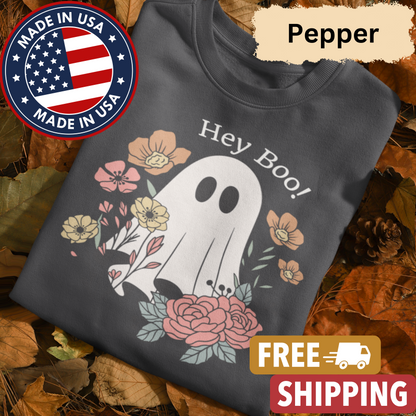 Floral Ghost "Hey Boo" Sweatshirt l Ghost l Flowers l Cute l Halloween l Fall