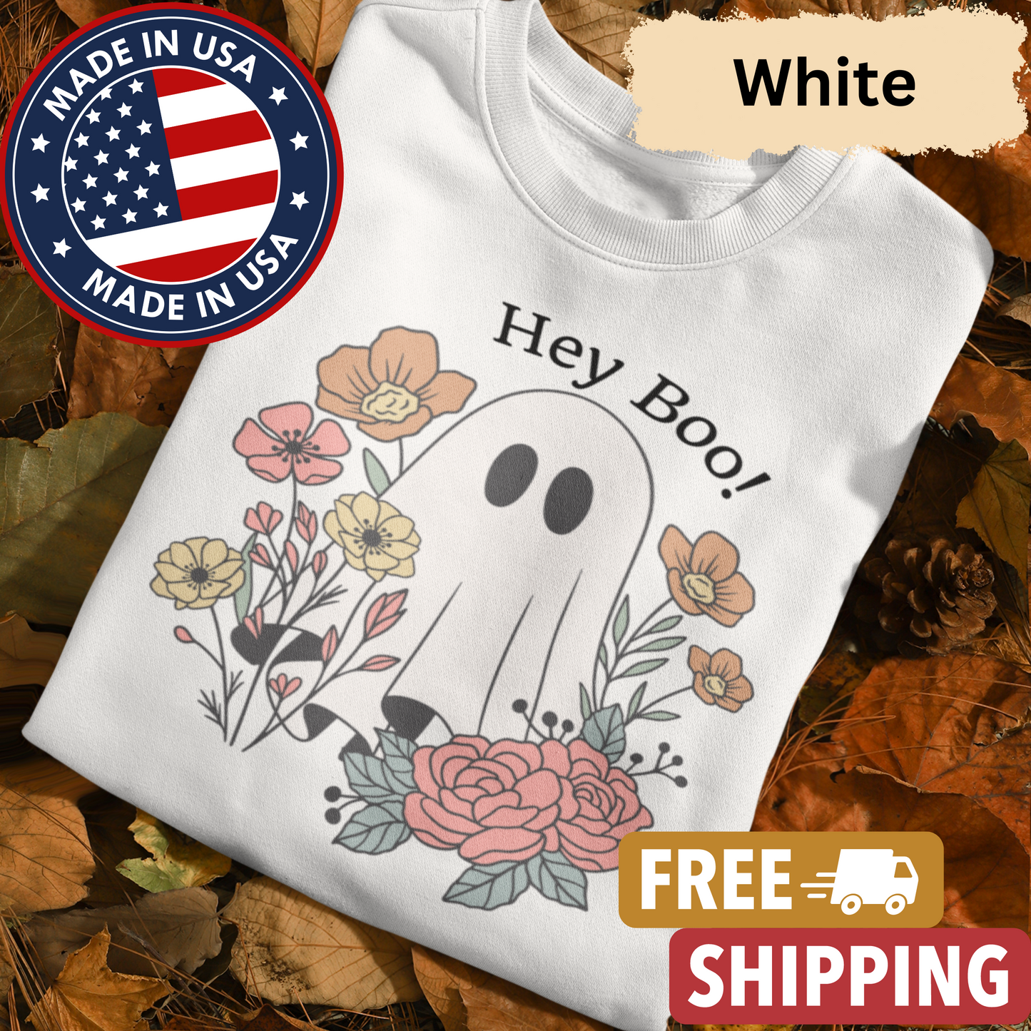 Floral Ghost "Hey Boo" Sweatshirt l Ghost l Flowers l Cute l Halloween l Fall