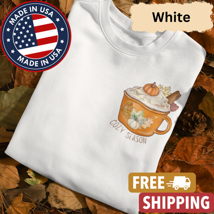 Pumpkin Spice Latte "Cozy Season" Adult Crewneck Sweatshirt l Pocket Design l Pumpkin Patch l PSL l Fall Shirt l Coffee l Basic