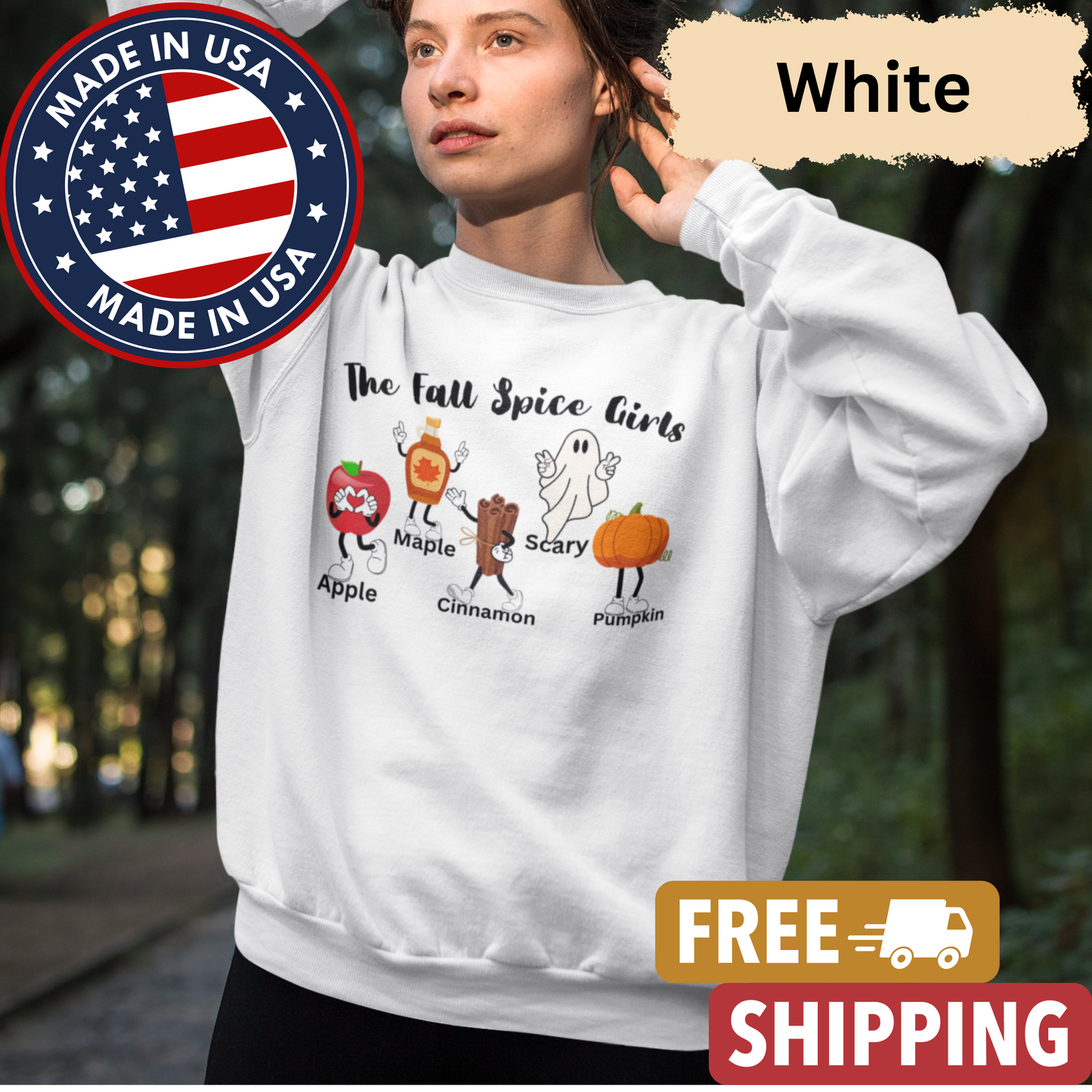 The "Fall Spice Girls" Adult Crewneck Sweatshirt l Apple l Pumpkin l Cinnamon l Maple l Ghost l Funny