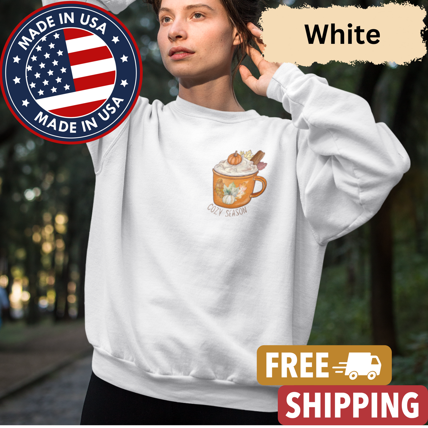 Pumpkin Spice Latte "Cozy Season" Adult Crewneck Sweatshirt l Pocket Design l Pumpkin Patch l PSL l Fall Shirt l Coffee l Basic