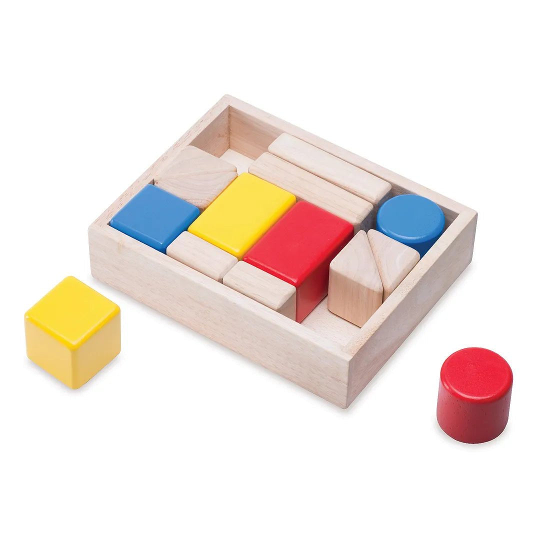 14-Piece Wooden Blocks Playset with Storage Box