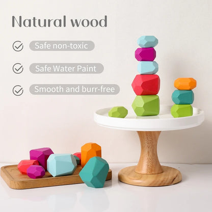 Rainbow Zen Balancing Blocks: Montessori Balancing Stones-Wooden