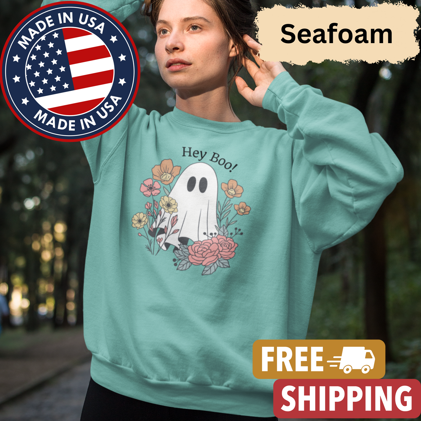 Floral Ghost "Hey Boo" Sweatshirt l Ghost l Flowers l Cute l Halloween l Fall