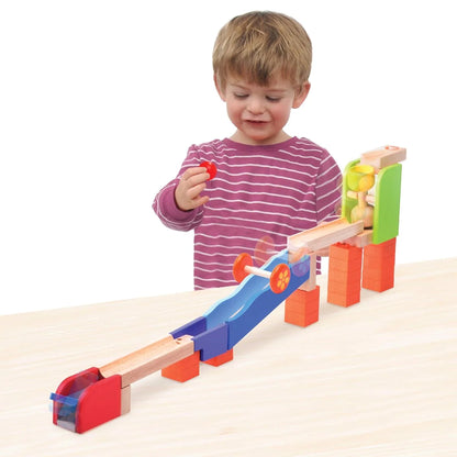 Premium Wooden Marble Run Set for Kids - 24 Building Pieces and 1 Marble - Assembly Guide Included