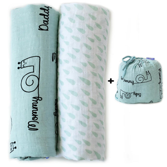 Sangaloz Baby Muslin Cottom Swaddle Blanket Set of 2 with Storage Bag