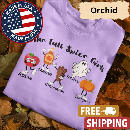 The "Fall Spice Girls" Adult Crewneck Sweatshirt l Apple l Pumpkin l Cinnamon l Maple l Ghost l Funny