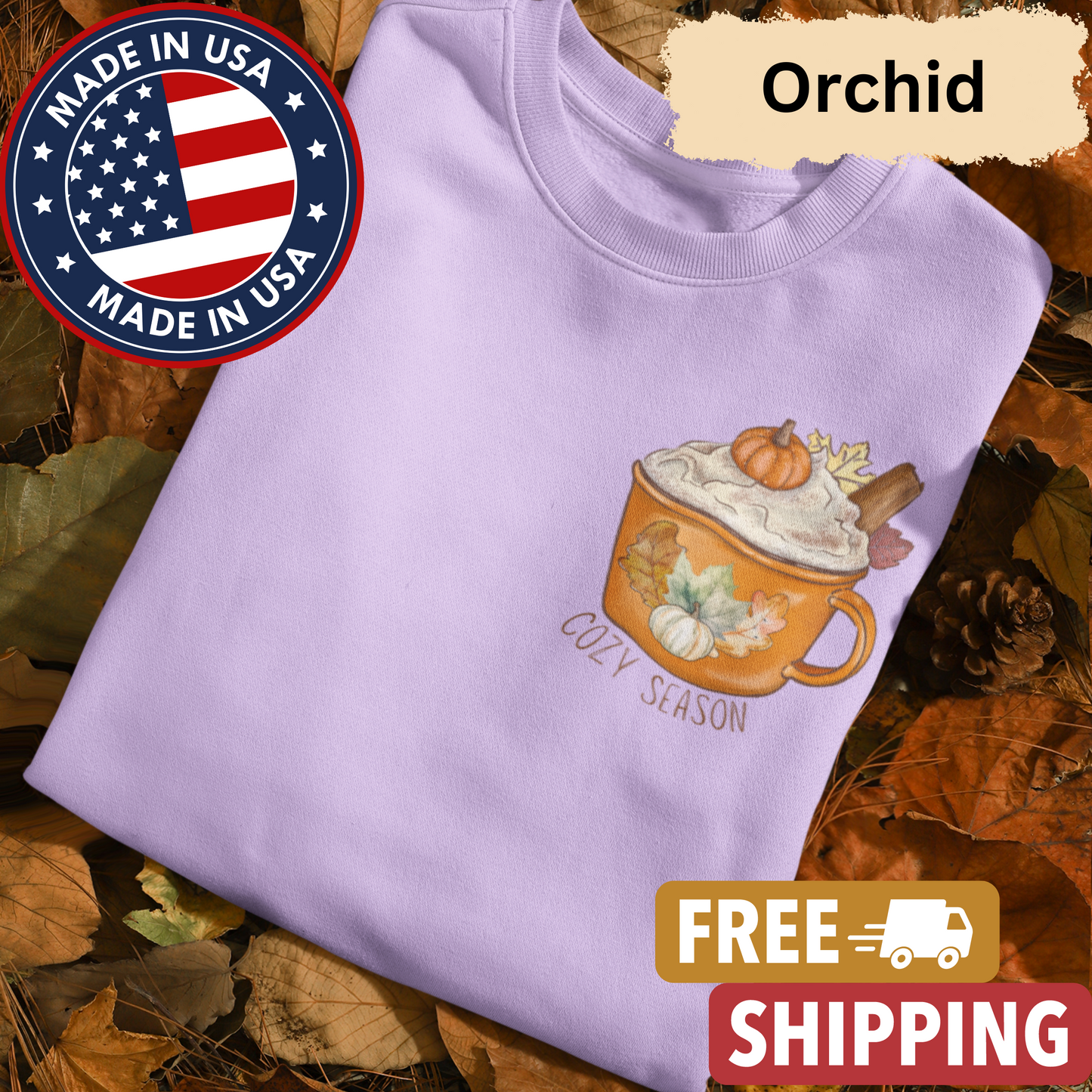 Pumpkin Spice Latte "Cozy Season" Adult Crewneck Sweatshirt l Pocket Design l Pumpkin Patch l PSL l Fall Shirt l Coffee l Basic