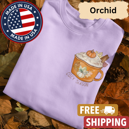 Pumpkin Spice Latte "Cozy Season" Adult Crewneck Sweatshirt l Pocket Design l Pumpkin Patch l PSL l Fall Shirt l Coffee l Basic