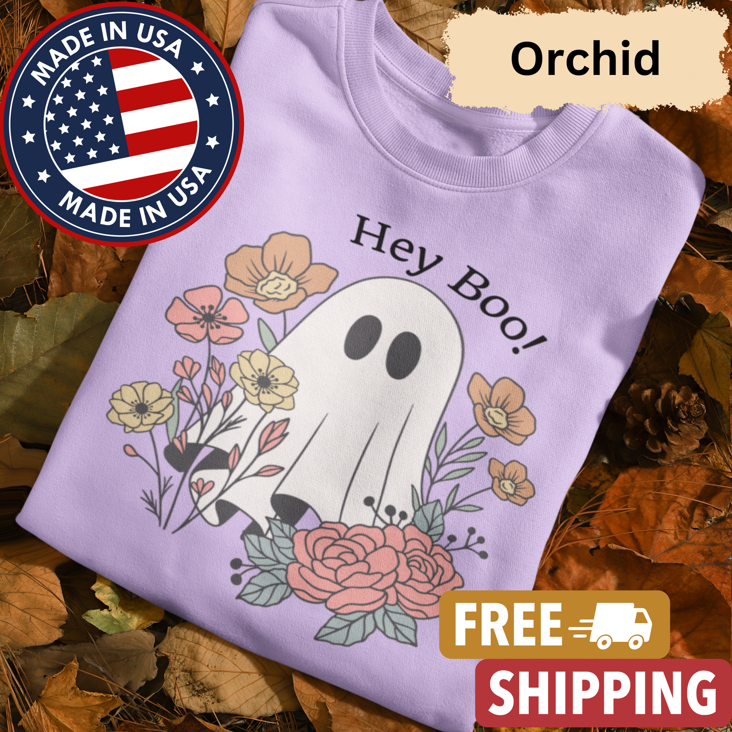 Floral Ghost "Hey Boo" Sweatshirt l Ghost l Flowers l Cute l Halloween l Fall