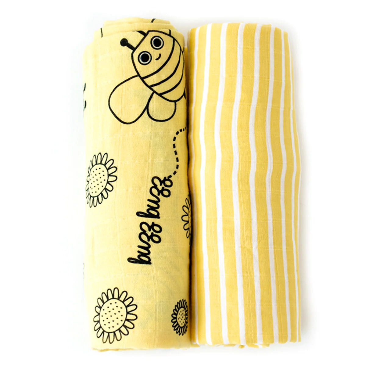 Buzzy Bee Baby Muslin Swaddle Blanket Set of 2 with Storage Bag