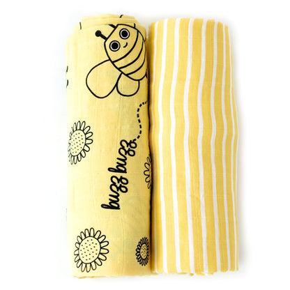 Buzzy Bee Baby Muslin Swaddle Blanket Set of 2 with Storage Bag