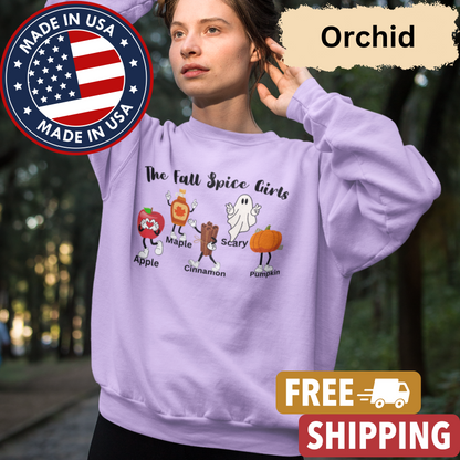 The "Fall Spice Girls" Adult Crewneck Sweatshirt l Apple l Pumpkin l Cinnamon l Maple l Ghost l Funny