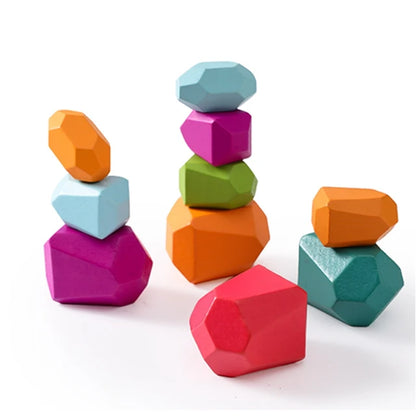 Rainbow Zen Balancing Blocks: Montessori Balancing Stones-Wooden