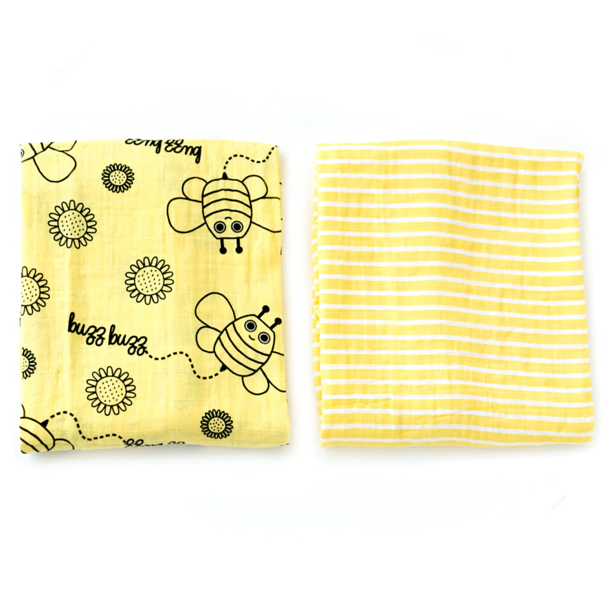 Buzzy Bee Baby Muslin Swaddle Blanket Set of 2 with Storage Bag