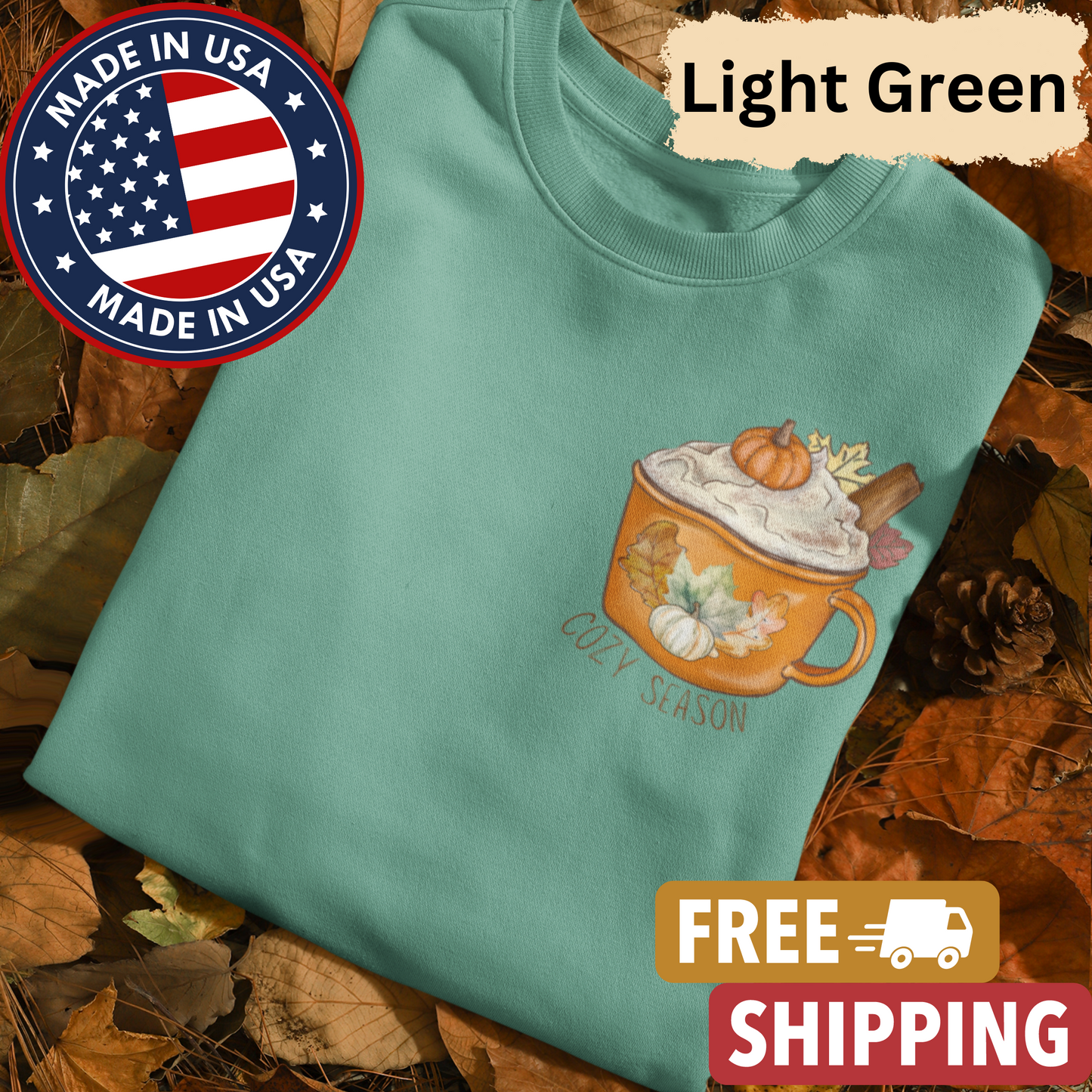 Pumpkin Spice Latte "Cozy Season" Adult Crewneck Sweatshirt l Pocket Design l Pumpkin Patch l PSL l Fall Shirt l Coffee l Basic