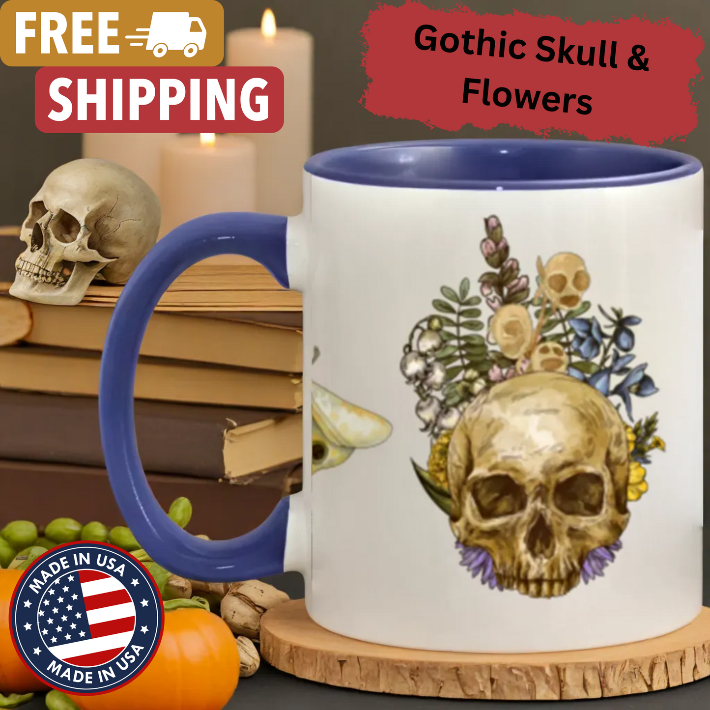 Codex Style Gothic Skull Mugs - Dark Fairy Tales Cottage Core