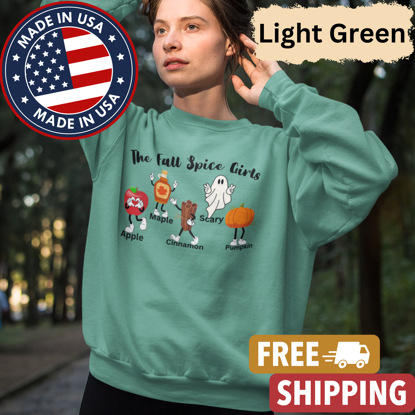 The "Fall Spice Girls" Adult Crewneck Sweatshirt l Apple l Pumpkin l Cinnamon l Maple l Ghost l Funny