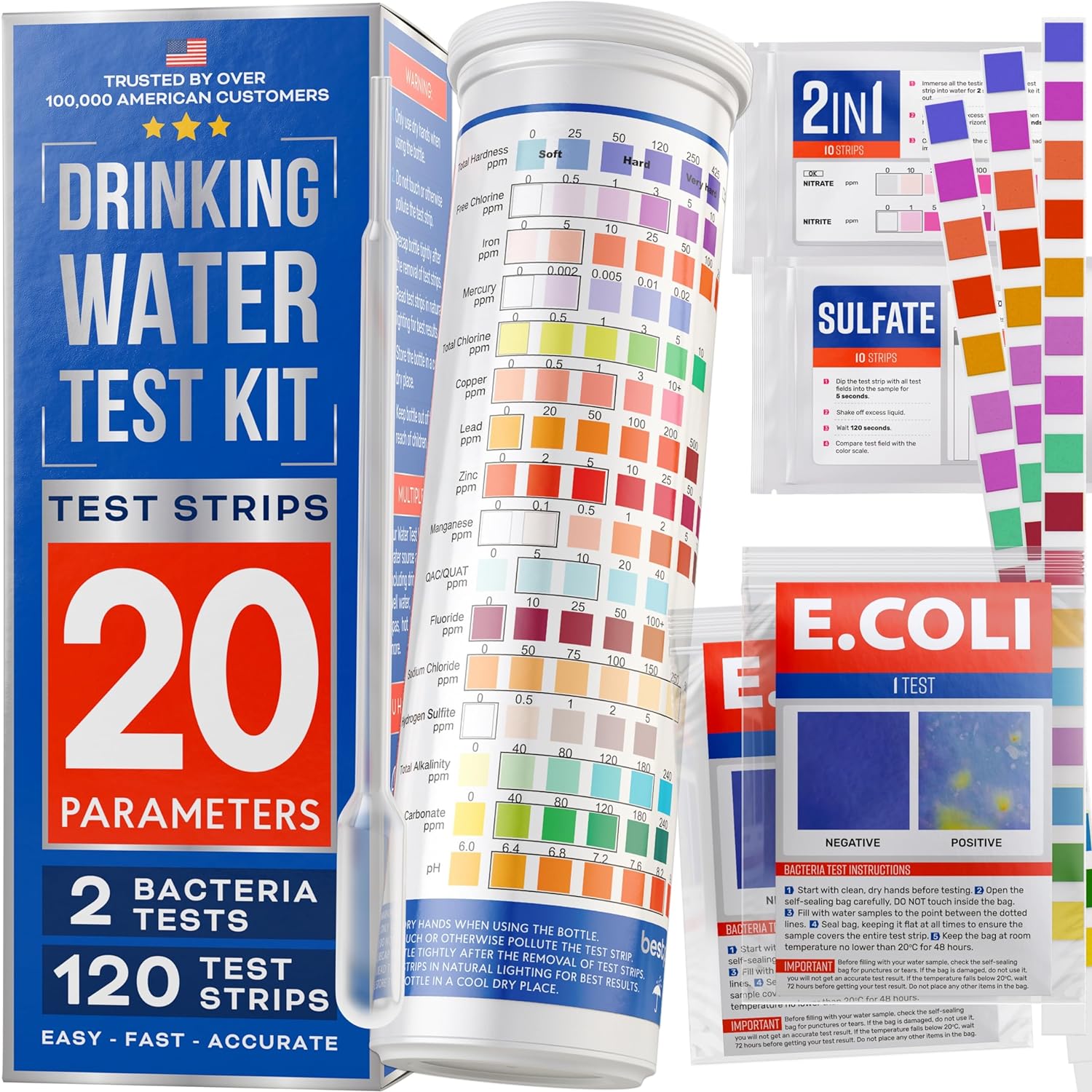 All-New 20 in 1 Drinking Water Testing Kit 120 Strips, Home Tap and Well Water Test Kit for Hardness, Lead, Iron, Copper, Chlorine, Fluoride