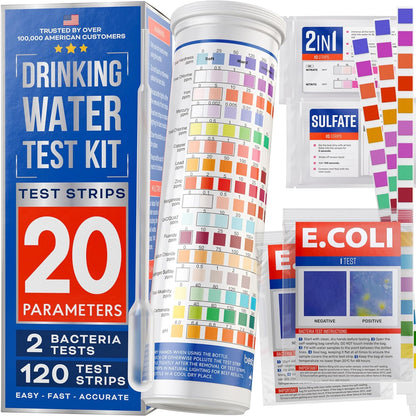 All-New 20 in 1 Drinking Water Testing Kit 120 Strips, Home Tap and Well Water Test Kit for Hardness, Lead, Iron, Copper, Chlorine, Fluoride