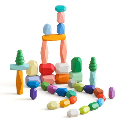 Rainbow Zen Balancing Blocks: Montessori Balancing Stones-Wooden