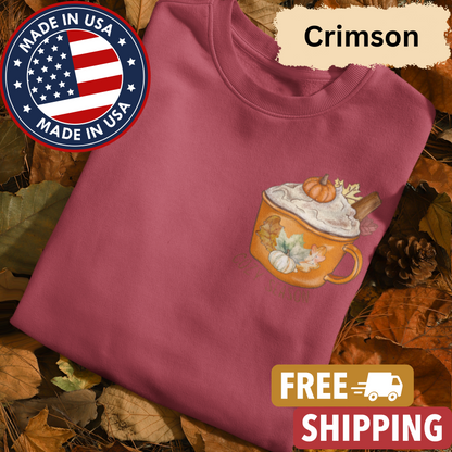 Pumpkin Spice Latte "Cozy Season" Adult Crewneck Sweatshirt l Pocket Design l Pumpkin Patch l PSL l Fall Shirt l Coffee l Basic