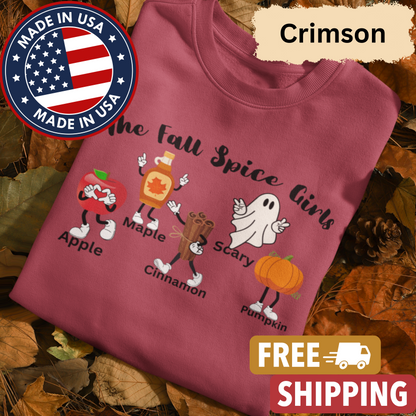 The "Fall Spice Girls" Adult Crewneck Sweatshirt l Apple l Pumpkin l Cinnamon l Maple l Ghost l Funny