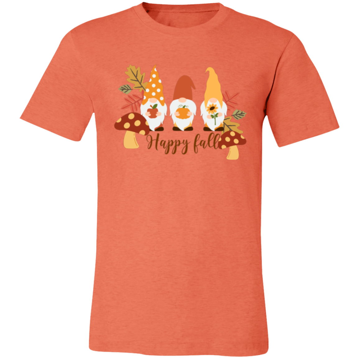 Gnome "Happy Fall" Short-Sleeve T-Shirt l Apple l Pumpkin l Sunflower l Mushrooms l Fall Leaves l Fall