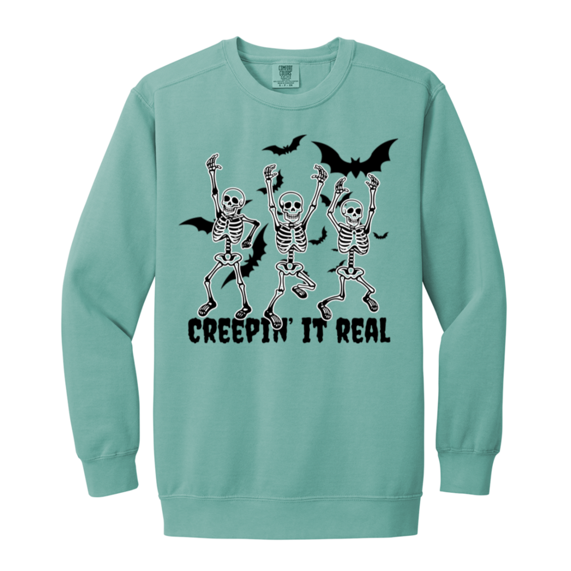 Skeleton "Creepin' it Real" Adult Crewneck Sweatshirt l Bats l Halloween l Punny