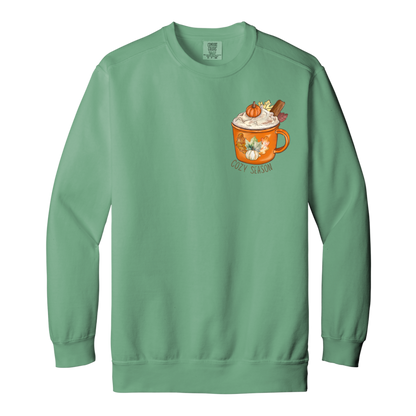 Pumpkin Spice Latte "Cozy Season" Adult Crewneck Sweatshirt l Pocket Design l Pumpkin Patch l PSL l Fall Shirt l Coffee l Basic