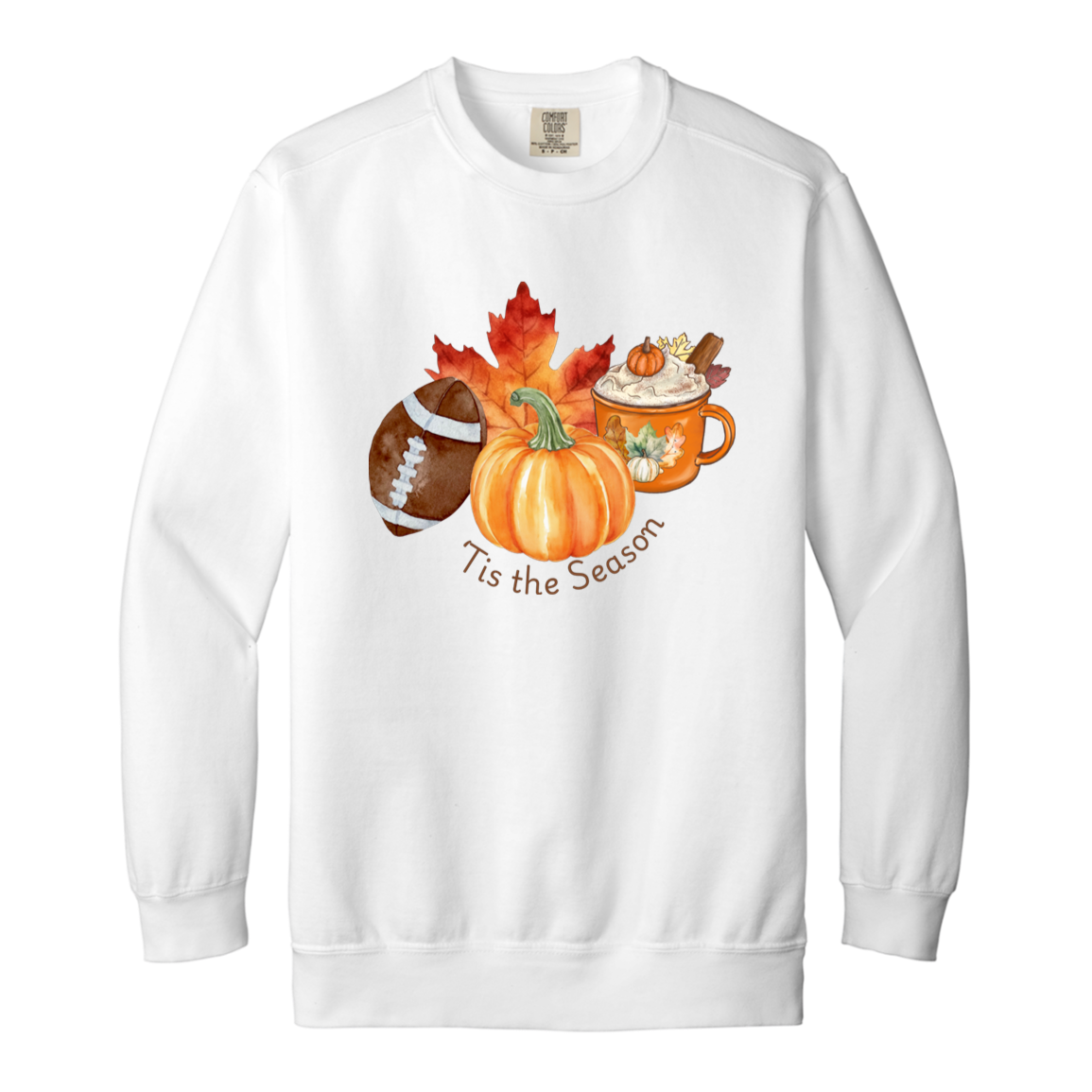 Fall "'Tis the Season" Adult Crewneck Sweatshirt l Pumpkins l Football l Leaves l  Pumpkin Spice l Latte l Cozy Season