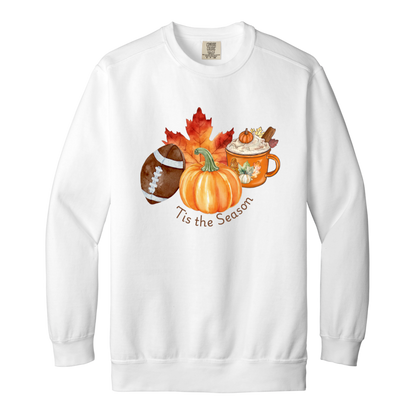 Fall "'Tis the Season" Adult Crewneck Sweatshirt l Pumpkins l Football l Leaves l  Pumpkin Spice l Latte l Cozy Season