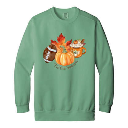 Fall "'Tis the Season" Adult Crewneck Sweatshirt l Pumpkins l Football l Leaves l  Pumpkin Spice l Latte l Cozy Season