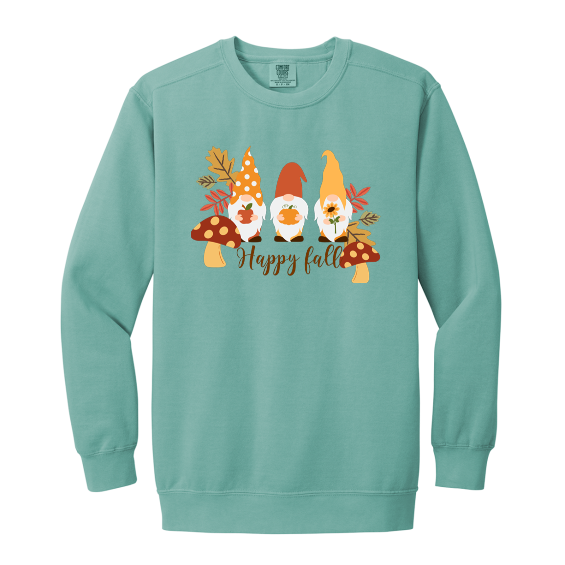 Gnome "Happy Fall" Adult Crewneck Sweatshirt l Gnomes l Fall l Apple l Pumpkin l Mushroom l Leaves l Sunflower