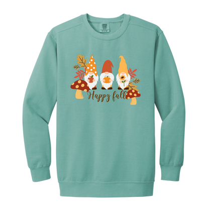 Gnome "Happy Fall" Adult Crewneck Sweatshirt l Gnomes l Fall l Apple l Pumpkin l Mushroom l Leaves l Sunflower