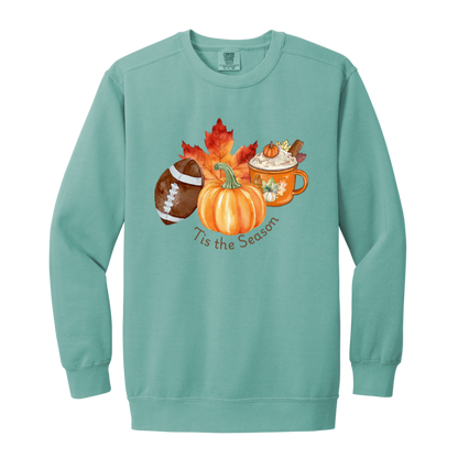 Fall "'Tis the Season" Adult Crewneck Sweatshirt l Pumpkins l Football l Leaves l  Pumpkin Spice l Latte l Cozy Season