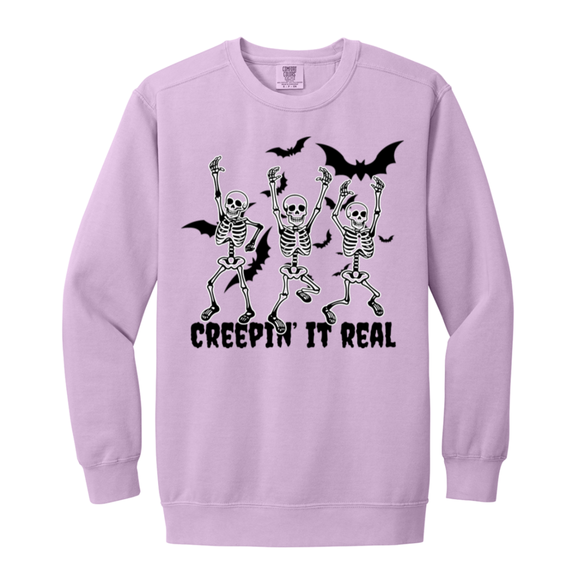 Skeleton "Creepin' it Real" Adult Crewneck Sweatshirt l Bats l Halloween l Punny