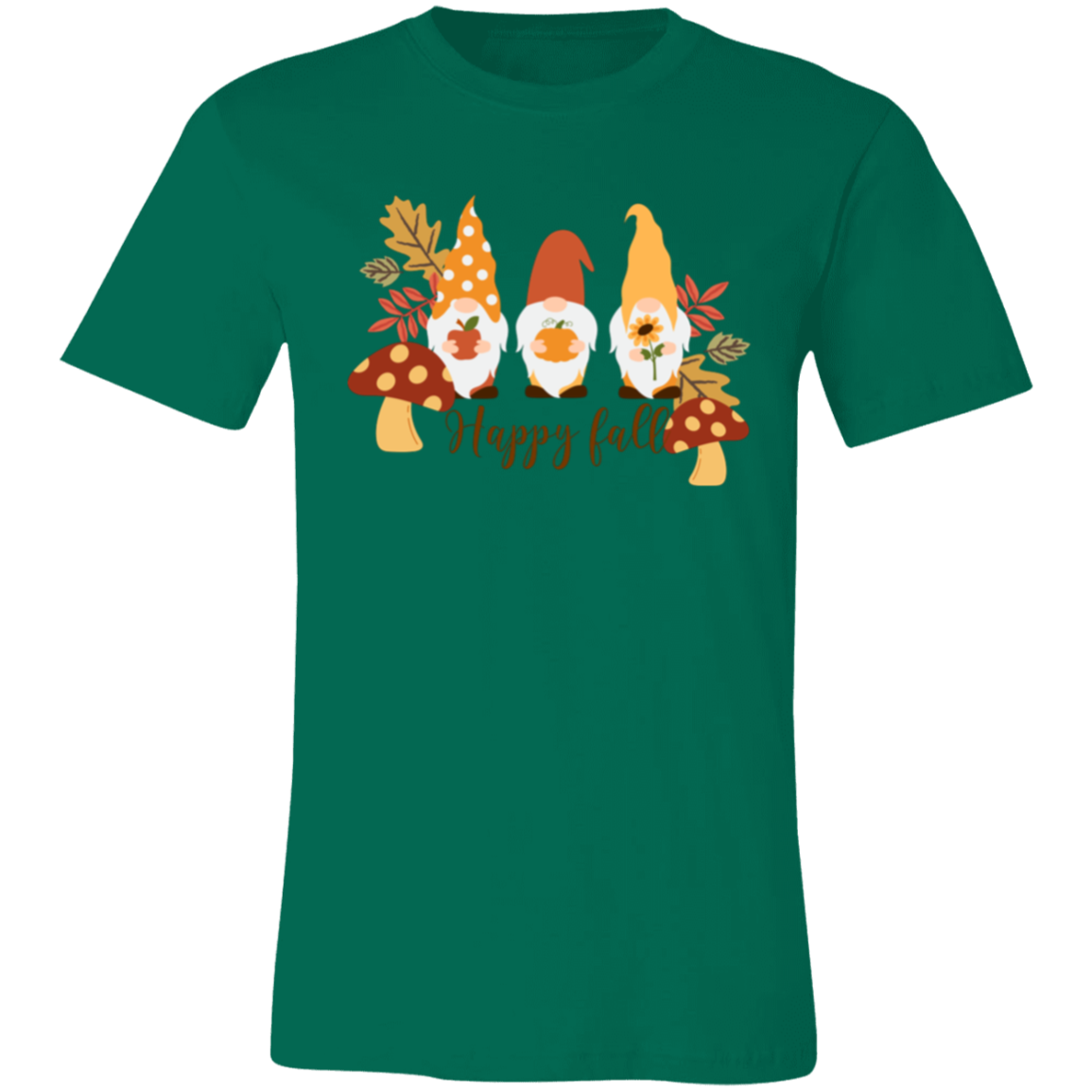 Gnome "Happy Fall" Short-Sleeve T-Shirt l Apple l Pumpkin l Sunflower l Mushrooms l Fall Leaves l Fall