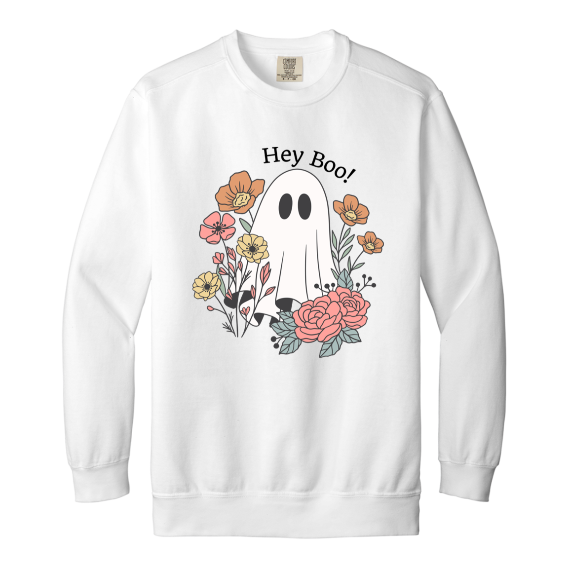 Floral Ghost "Hey Boo" Sweatshirt l Ghost l Flowers l Cute l Halloween l Fall