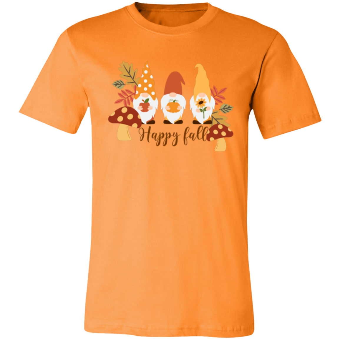 Gnome "Happy Fall" Short-Sleeve T-Shirt l Apple l Pumpkin l Sunflower l Mushrooms l Fall Leaves l Fall