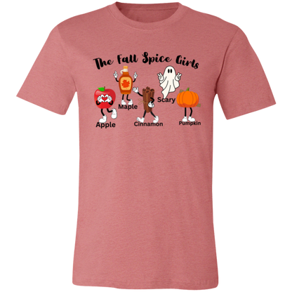 Silly Cartoon "The Fall Spice Girls" Short-Sleeve T-Shirt l Funny l Joke l Cute l Punny l Fall Humor l Apple l Pumpkin l Maple l Cinnamon l Ghost