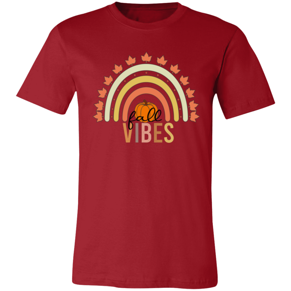 Rainbow "Fall Vibes" Short-Sleeve T-Shirt l Pumpkin Patch l Fall Leaves l Rainbow l Vibes l Leaves