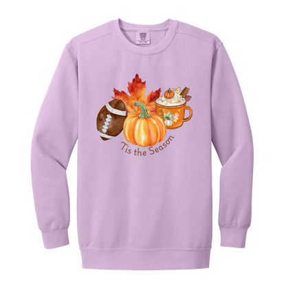 Fall "'Tis the Season" Adult Crewneck Sweatshirt l Pumpkins l Football l Leaves l  Pumpkin Spice l Latte l Cozy Season