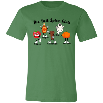 Silly Cartoon "The Fall Spice Girls" Short-Sleeve T-Shirt l Funny l Joke l Cute l Punny l Fall Humor l Apple l Pumpkin l Maple l Cinnamon l Ghost