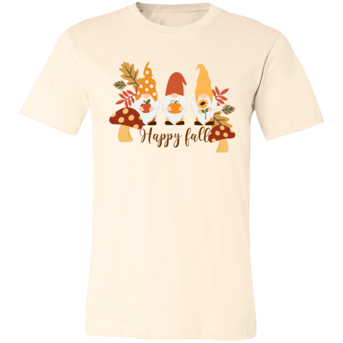 Gnome "Happy Fall" Short-Sleeve T-Shirt l Apple l Pumpkin l Sunflower l Mushrooms l Fall Leaves l Fall