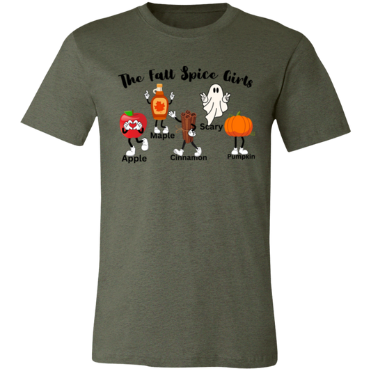 Silly Cartoon "The Fall Spice Girls" Short-Sleeve T-Shirt l Funny l Joke l Cute l Punny l Fall Humor l Apple l Pumpkin l Maple l Cinnamon l Ghost