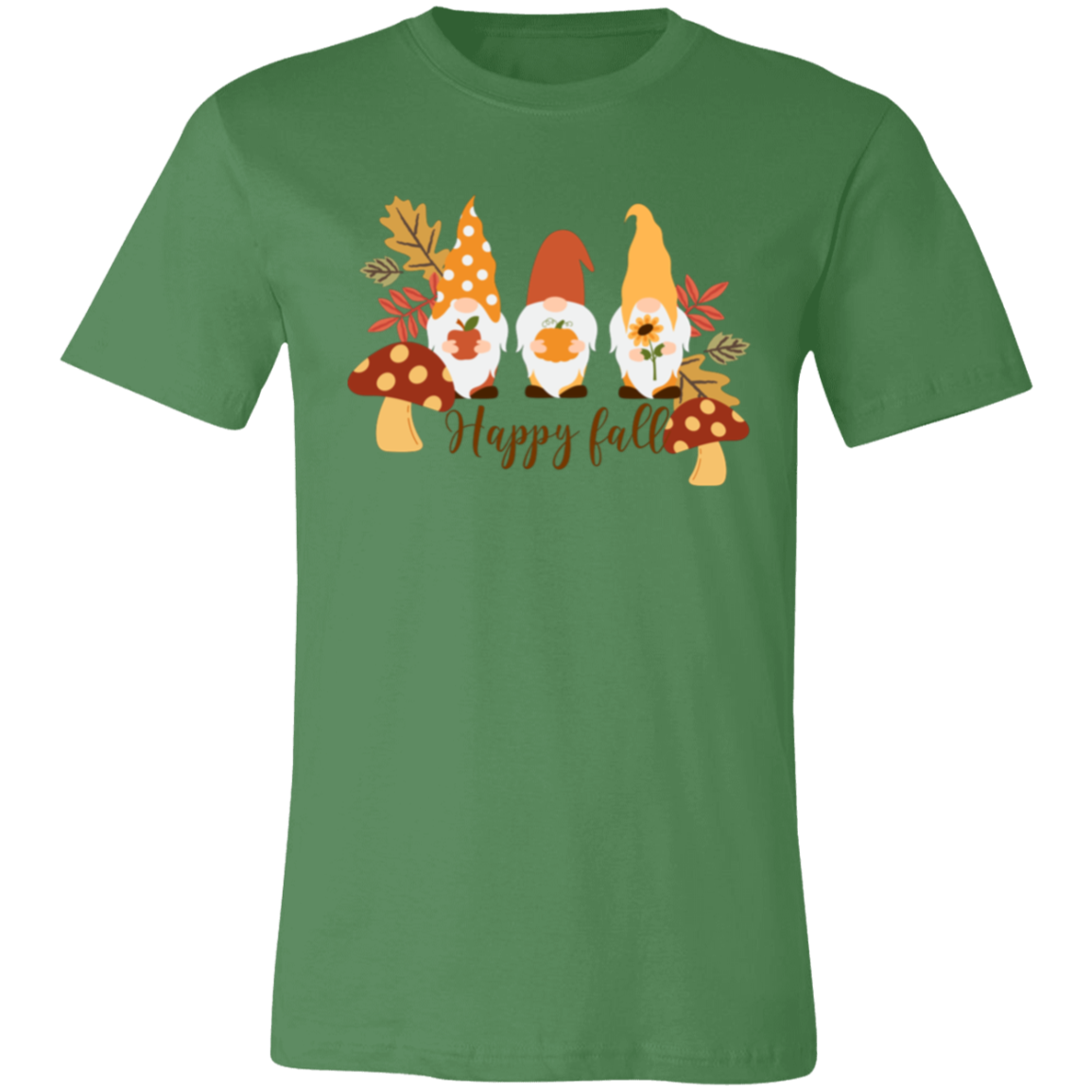 Gnome "Happy Fall" Short-Sleeve T-Shirt l Apple l Pumpkin l Sunflower l Mushrooms l Fall Leaves l Fall